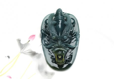 果敢翡翠，藍(lán)水翡翠龍牌玉器