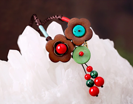 青梅項鏈復古花朵時尚首飾