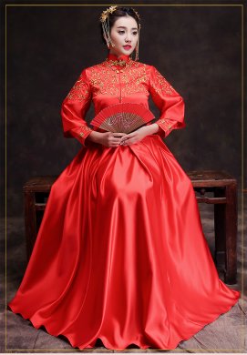 時(shí)尚簡(jiǎn)約中式禮服，復(fù)古家佳樂文學(xué)新娘禮服