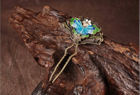 清新別致蝴蝶發(fā)釵，古典古風(fēng)蝶音頭飾