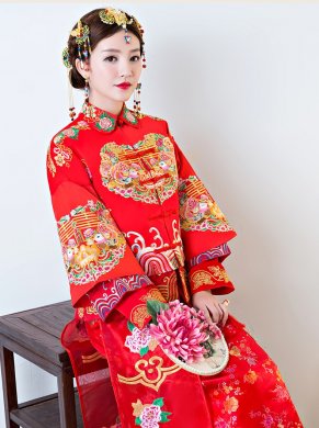 中國古典元素中式禮服，家佳樂文學(xué)新娘結(jié)婚禮服