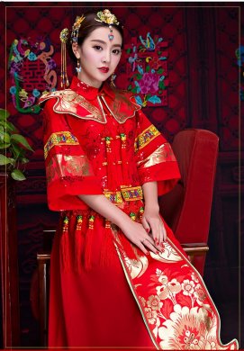復(fù)古秀禾服中式禮服，家佳樂(lè)文學(xué)新娘結(jié)婚禮服