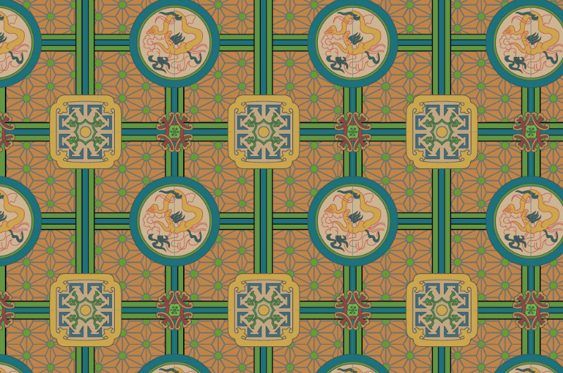 中國傳統(tǒng)織錦復古圖案與配色，矢量素材AI圖片