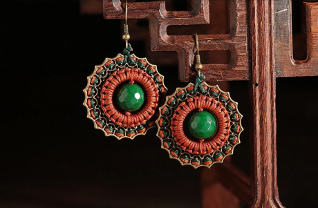 陌上楓紅耳環(huán)，復古圓圈耳墜首飾