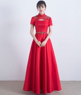 復(fù)古立領(lǐng)中式禮服，家佳樂文學(xué)晚禮服