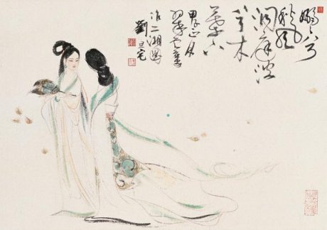 劉旦宅仕女圖，畫美人美淺墨繪