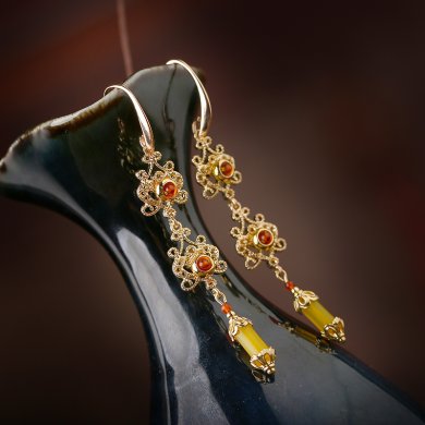 金絲萬(wàn)縷耳環(huán)，金色耳墜名媛氣質(zhì)首飾