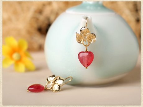 粉色心形吊墜耳環(huán)，溫暖古風(fēng)耳飾首飾