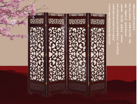 兩色中式仿古隔斷屏風(fēng)，實木鏤空雙面屏風(fēng)