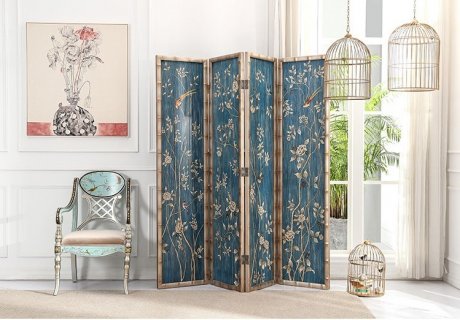 新古典四扇屏風(fēng)隔斷，精美手繪屏風(fēng)