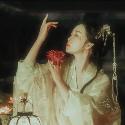 月夜蓮燈女生頭像，唯美古風(fēng)真人頭像