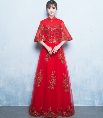 金線刺繡中式禮服，唯美浪漫晚禮服