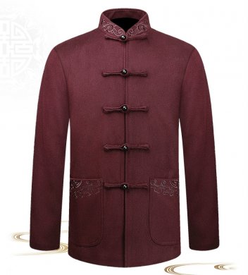 羊毛呢簡約刺繡中山裝，家佳樂文學(xué)秋冬外套