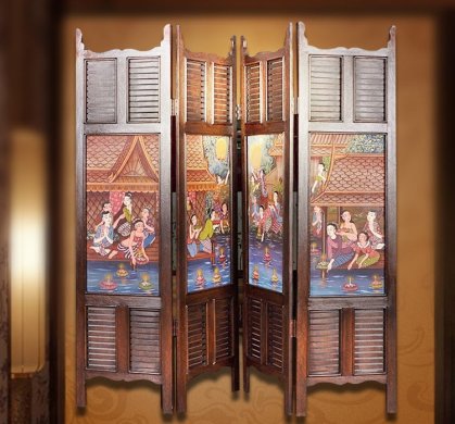 東南亞實(shí)木屏風(fēng)，手繪油畫(huà)屏風(fēng)