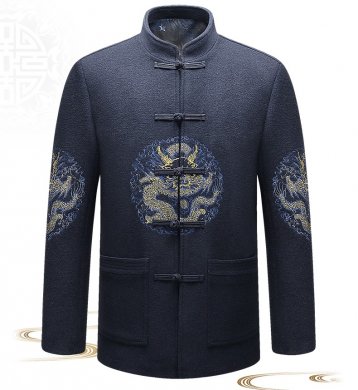 家佳樂文學羊毛呢男裝金龍刺繡中山裝