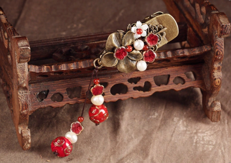 古典家佳樂文學(xué)發(fā)夾琉璃吊墜頭飾