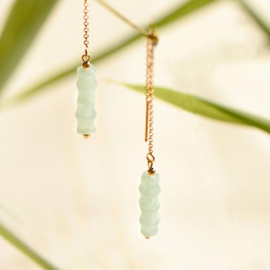 知竹系列耳環(huán)，天然竹節(jié)翡翠9K金耳針首飾