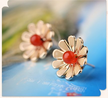 復(fù)古風(fēng)花朵小巧耳釘，簡約時尚瑪瑙耳釘首飾