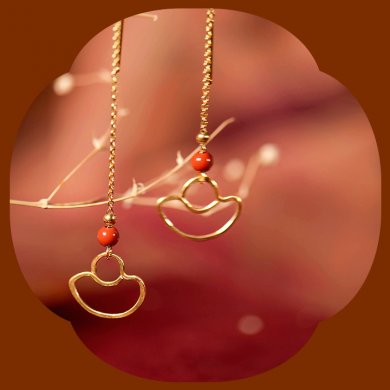 手工元寶耳線耳飾，天然朱砂耳環(huán)首飾