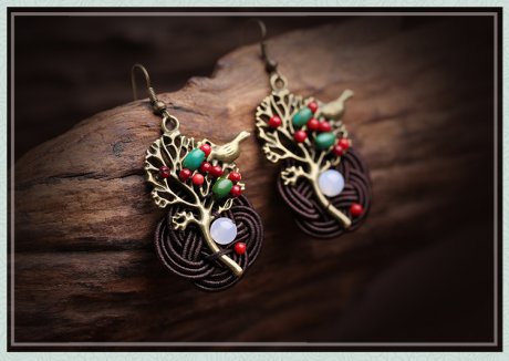 森系古典耳墜耳環(huán)，家佳樂(lè)文學(xué)夸張吊墜耳環(huán)