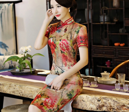 復(fù)古改良長(zhǎng)款旗袍，真絲優(yōu)雅旗袍