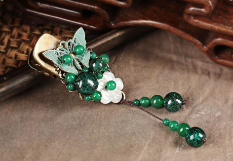 古風(fēng)蝶花林發(fā)夾，琉璃流蘇鴨嘴夾頭飾