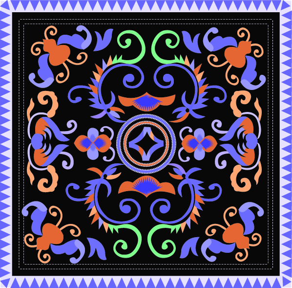 中國傳統(tǒng)刺繡古典對稱花紋圖案，矢量素材