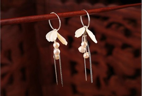 貝殼珍珠耳墜，白色簡約耳圈耳環(huán)首飾