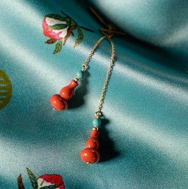 葫蘆吊墜耳線耳環(huán)，吉祥福氣耳環(huán)首飾