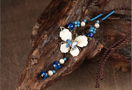 蝶夢幽幽復(fù)古鎖骨鏈，唯美藍色項鏈首飾