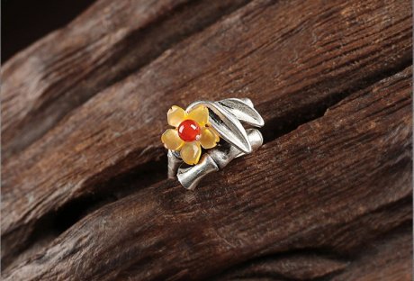 小黃花民族風(fēng)戒指，時尚典雅指環(huán)首飾