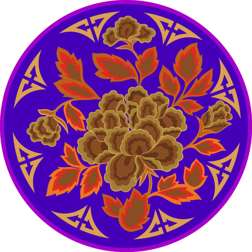 中國傳統(tǒng)刺繡牡丹花圓形圖案，矢量素材