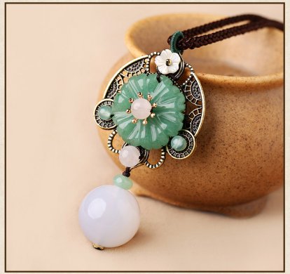 古風(fēng)長款玉瑪瑙花吊墜毛衣鏈，氣質(zhì)項鏈?zhǔn)罪? / data-PIol=