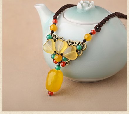 黃色古風鎖骨鏈，氣質復古項鏈首飾