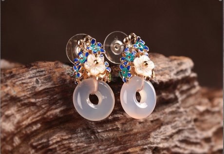 家佳樂文學(xué)耳釘瑪瑙平安扣耳墜耳環(huán)