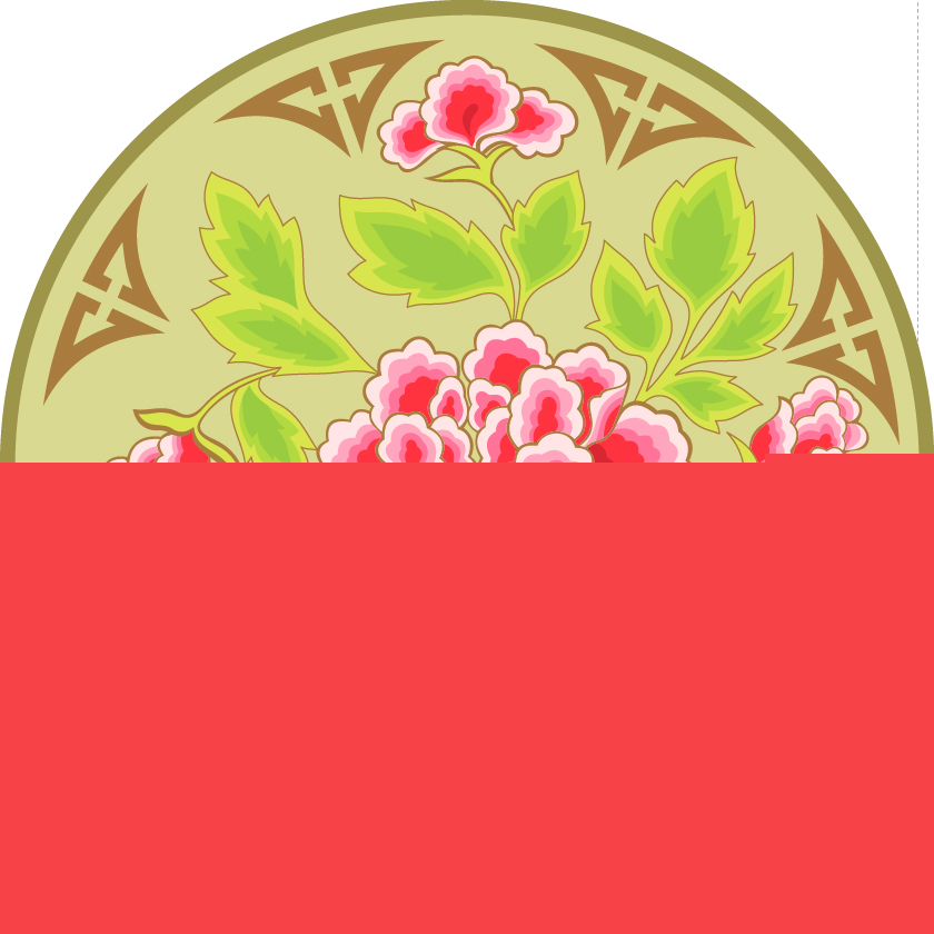 中國傳統(tǒng)刺繡牡丹花圓形圖案，矢量素材A