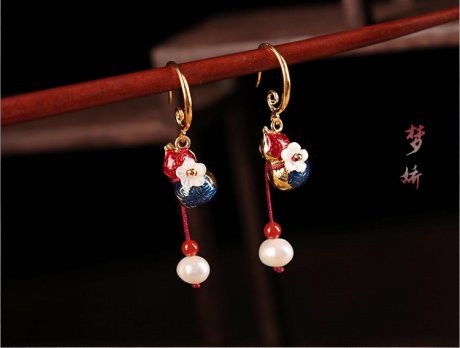 古典古風(fēng)葫蘆耳環(huán)，復(fù)古貝殼花朵耳飾耳環(huán)