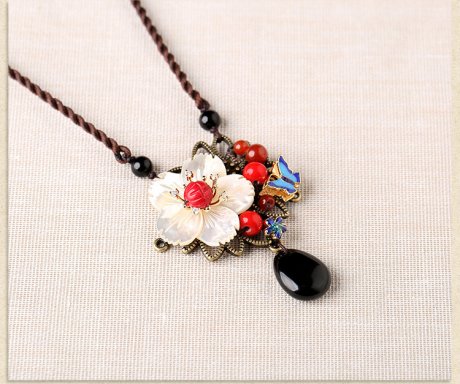 貝殼花吊墜項鏈，手工編織民族風(fēng)鎖骨鏈?zhǔn)罪? / data-YypE=