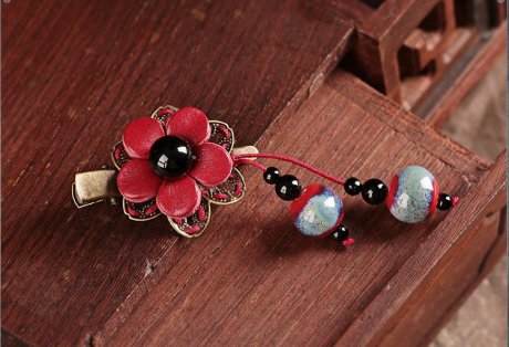 家佳樂文學(xué)紅色花朵古風(fēng)發(fā)夾頭飾