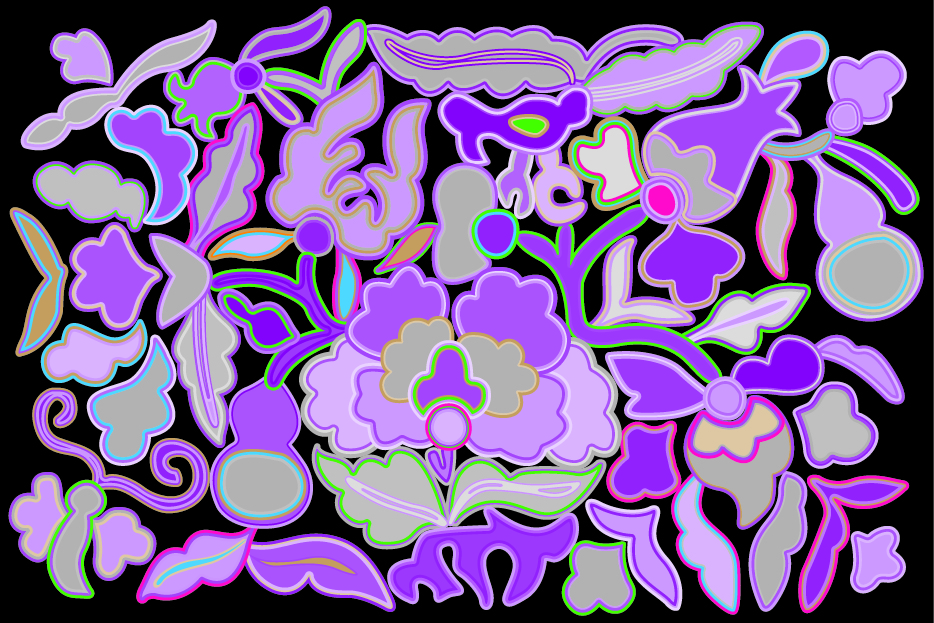 中國傳統(tǒng)刺繡花好月圓圖案，矢量素材