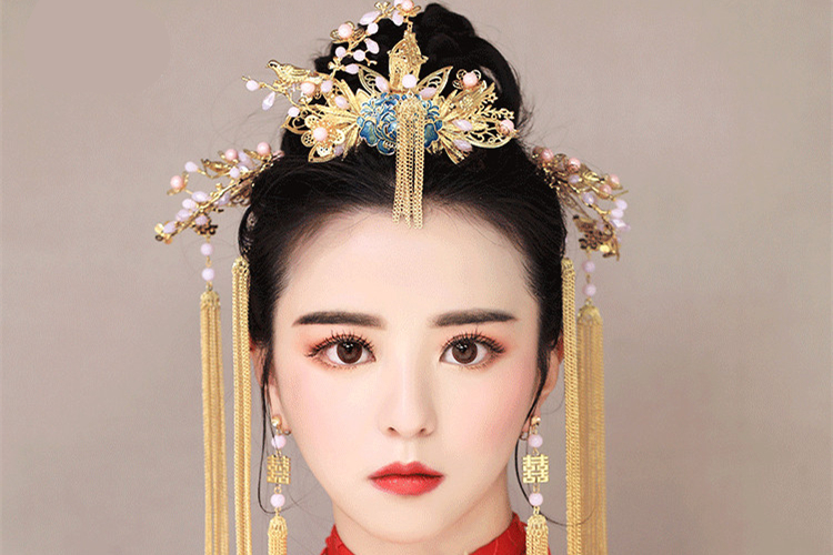 純手工精致金色流蘇發(fā)簪，新娘古風(fēng)頭飾