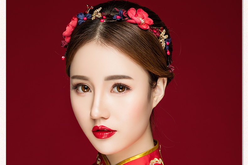 典雅梅花造型古風頭飾，珍珠水鉆制作新娘發(fā)飾