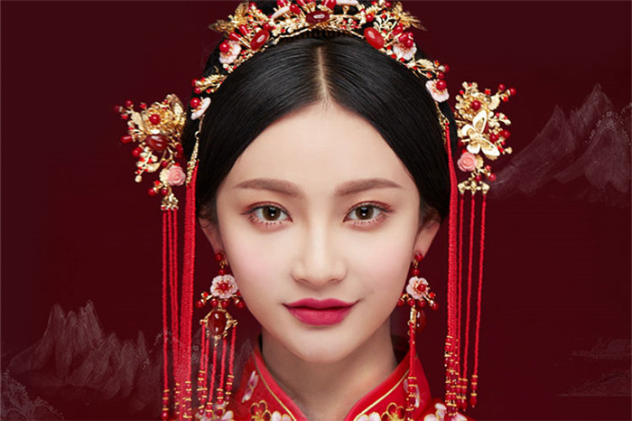 金底紅古風(fēng)頭飾，復(fù)古貝殼花流蘇發(fā)簪