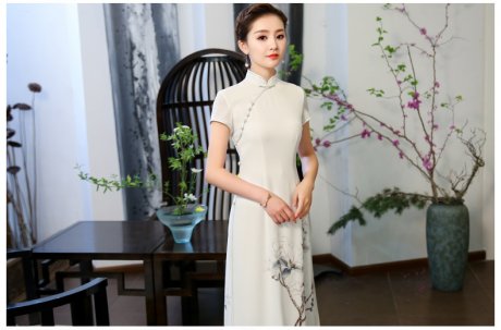 白玉嬌旗袍，復(fù)古素雅旗袍裙