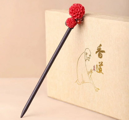 家佳樂文學漆雕花朵民族風紅色簪子新娘頭飾