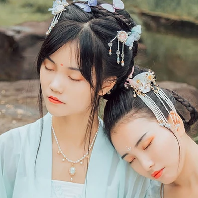 并蒂閨蜜頭像，唯美古風真人頭像