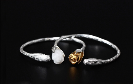 家佳樂文學(xué)復(fù)古風(fēng)白玉蘭花開口手鐲