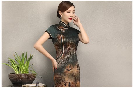 家佳樂文學(xué)仙鶴飛舞旗袍，優(yōu)雅古典修身旗袍裙