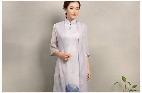 溫婉優(yōu)雅淡紫旗袍，文藝復古氣息旗袍裙