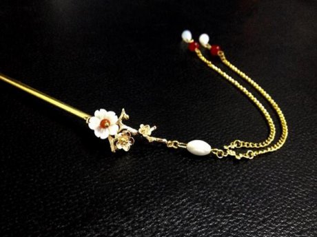 銅鍍金樹枝貝殼花古典家佳樂文學流蘇簡約簪